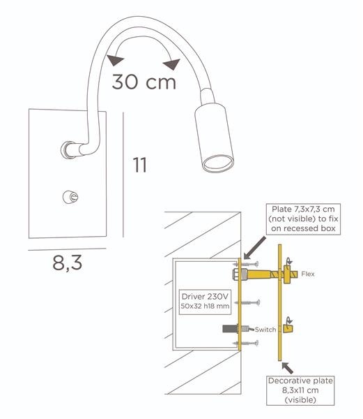 Wandlamp in gesatineerd Messing
