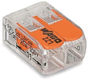 Borne pour 2 conducteurs avec leviers de manipulation, transparent en sachet de 5 pièces