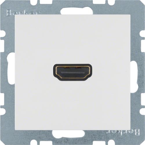 HDMI wandcontactdoos met 90° - aansluiting Berker S.1 / B.3 / B.7 Polarwit, glanzend