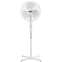White pedestal fan with a 40cm diameter base, 40W. Adjustable height. 3 speeds. Automatic oscillat.
