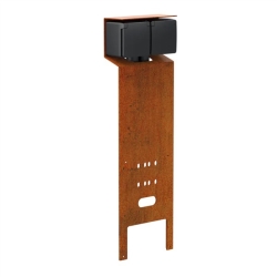Splashproof garden post essential with double socket outlet, pin earthing Corten Steel